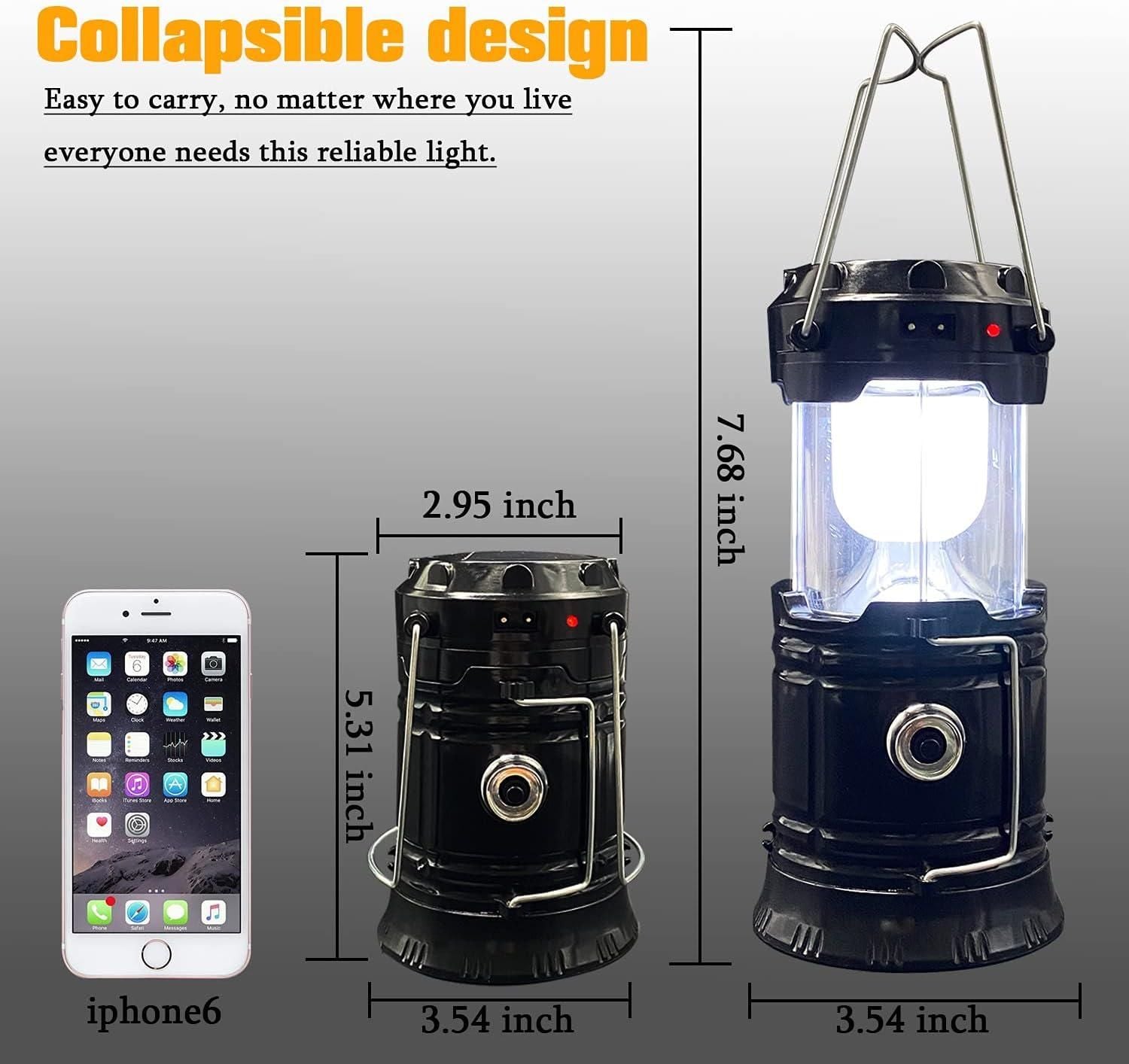 4 Pack Foldable Camping Lantern, Solar and USB Rechargeable, Lightweight Waterproof (Black)