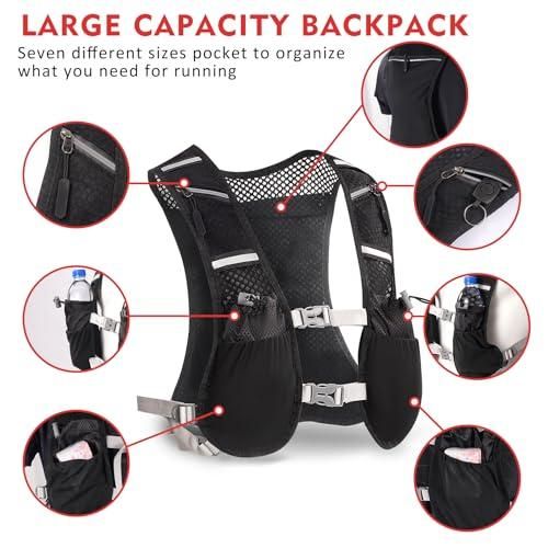 Men's Sports Running Vest Pcs for Cycling Hiking, Outdoor Mountaineering Water Bottle Storage Back Pcs (Black)