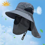 Fisherman Hat with Face Cover & Neck Flap Outdoors Sun Cap for Hiking Climbing