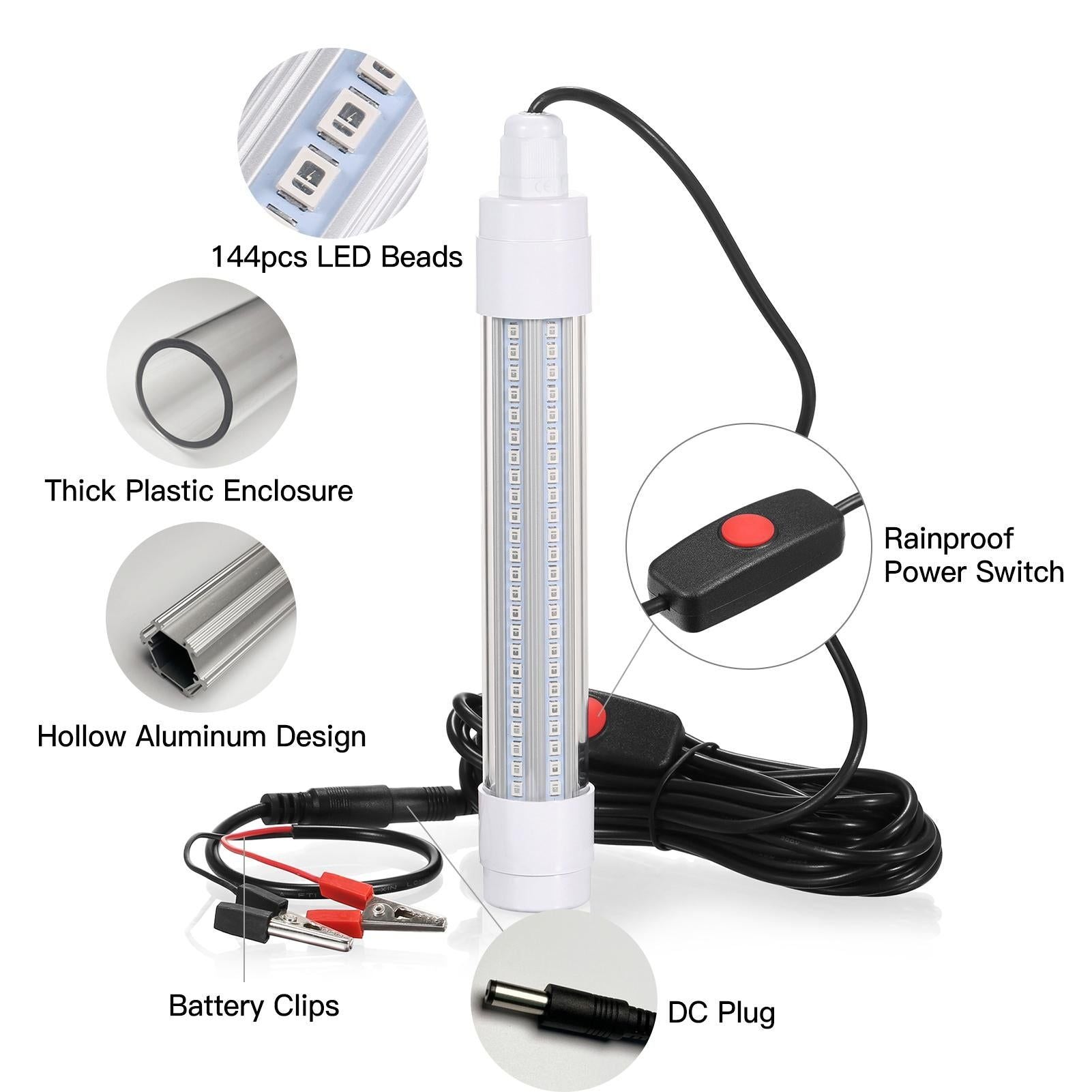 144 LED Submersible Fishing Light Underwater Fish Finder Lamp 16W 1600 Lumens IP68 (Green)