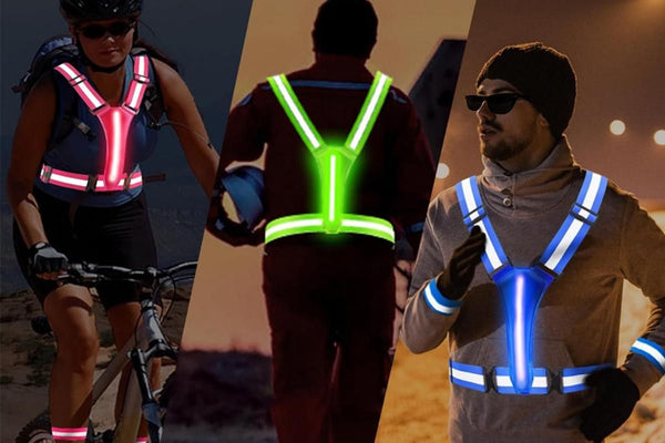 LED Reflective Vest Running Gear USB Rechargeable LED Light Up Vest High Visibility with Adjustable Waist and Shoulde for Night Walking Cycling, High Visibility Running Vest with Reflective Strips -Blue