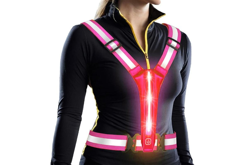 LED Reflective Vest Running Gear USB Rechargeable LED Light Up Vest High Visibility with Adjustable Waist and Shoulde for Night Walking Cycling, High Visibility Running Vest with Reflective Strips -Yellow