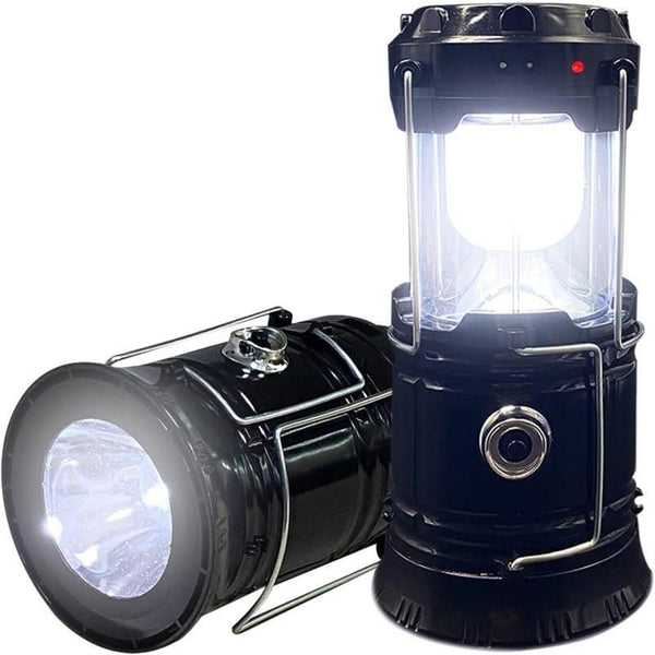 2 Pack Foldable Camping Lights, Solar USB Rechargeable Waterproof Portable Emergency Lights Black