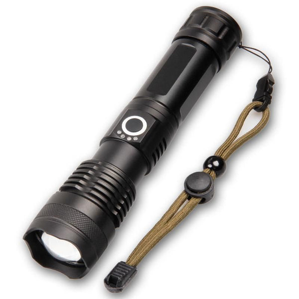 Aluminum Alloy Telescopic Flasight, Led Power Display/USB Charging/P70 Strong Light Flasight