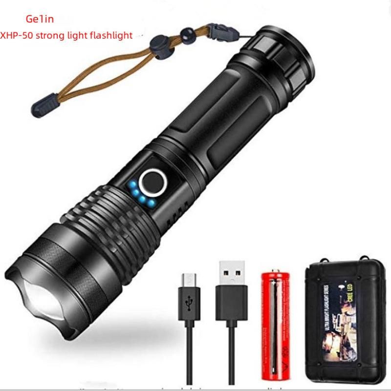 Aluminum Alloy Telescopic Flasight, Led Power Display/USB Charging/P70 Strong Light Flasight
