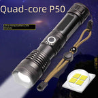 Aluminum Alloy Telescopic Flasight, Led Power Display/USB Charging/P70 Strong Light Flasight