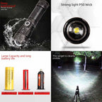 Aluminum Alloy Telescopic Flasight, Led Power Display/USB Charging/P70 Strong Light Flasight