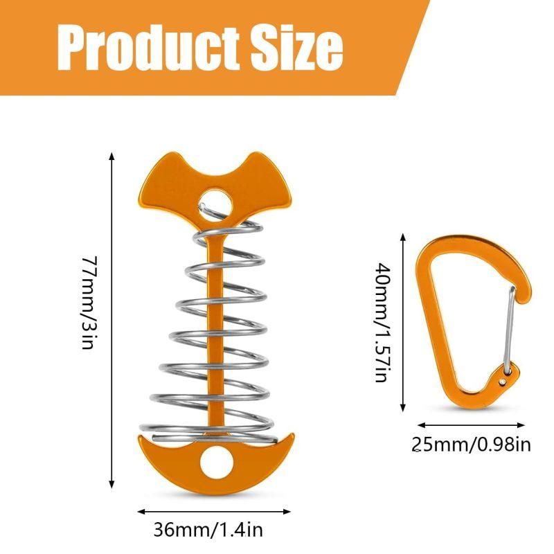 Gold Fishbone Tent Pegs with Carabiner & Rope Tensioner, Outdoor Camping Anchors 12PCS