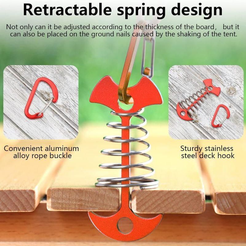 Gold Fishbone Tent Pegs with Carabiner & Rope Tensioner, Outdoor Camping Anchors 12PCS