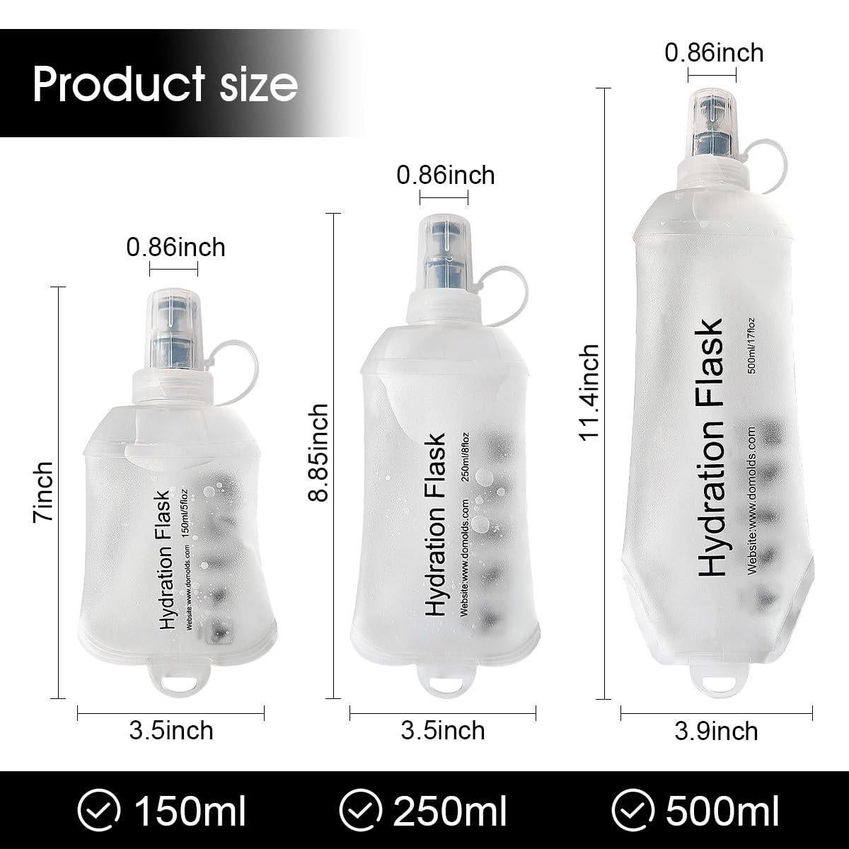 Soft Flask Bottle 150ml Foldable TPU Running Hiking Cycling Water Bottle White