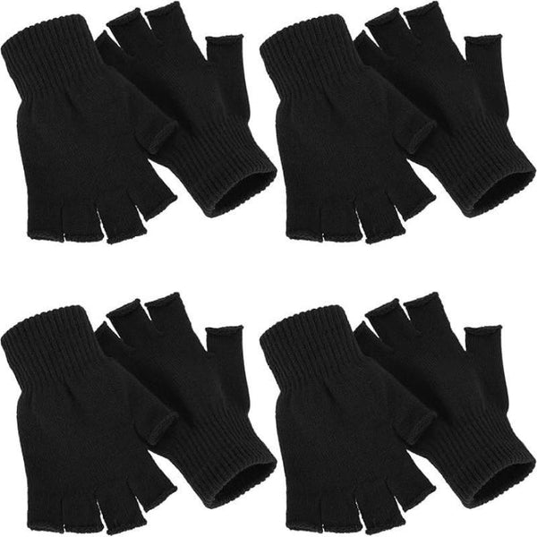 4 Pairs Winter Knitted Half Finger Gloves - Black