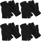 Winter Knitted Half Finger Gloves Warm Driving Cycling Writing Mittens For Men Women 4Pairs Black