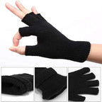 Winter Knitted Half Finger Gloves Warm Driving Cycling Writing Mittens For Men Women 4Pairs Black