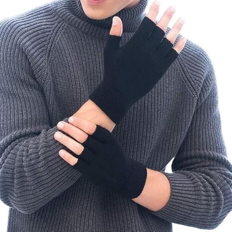 Winter Knitted Half Finger Gloves Warm Driving Cycling Writing Mittens For Men Women 4Pairs Black
