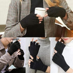 Winter Knitted Half Finger Gloves Warm Driving Cycling Writing Mittens For Men Women 4Pairs Black