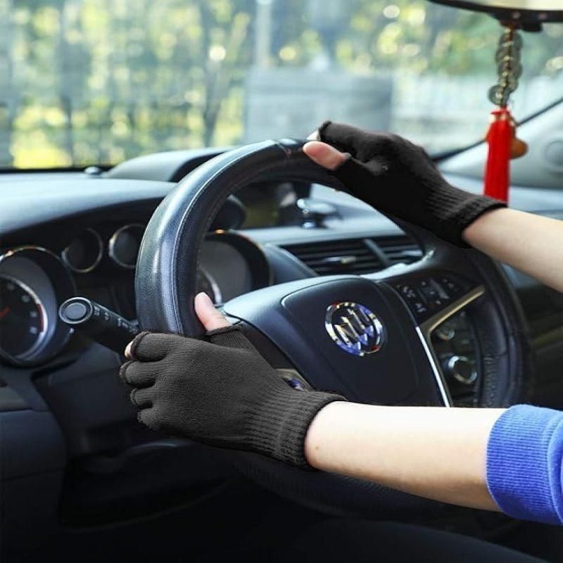 Winter Knitted Half Finger Gloves Warm Driving Cycling Writing Mittens For Men Women 4Pairs Black