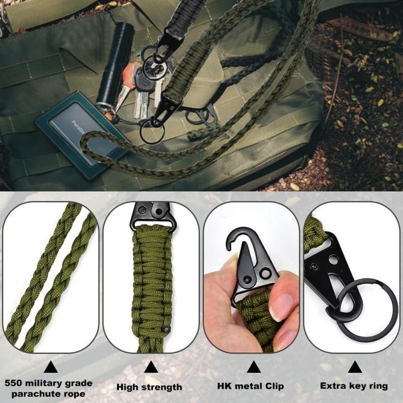 2Pcs Woven Paracord Lanyard Keychain, Heavy Duty Cell Phone Neck Lanyard, Black & Army Green
