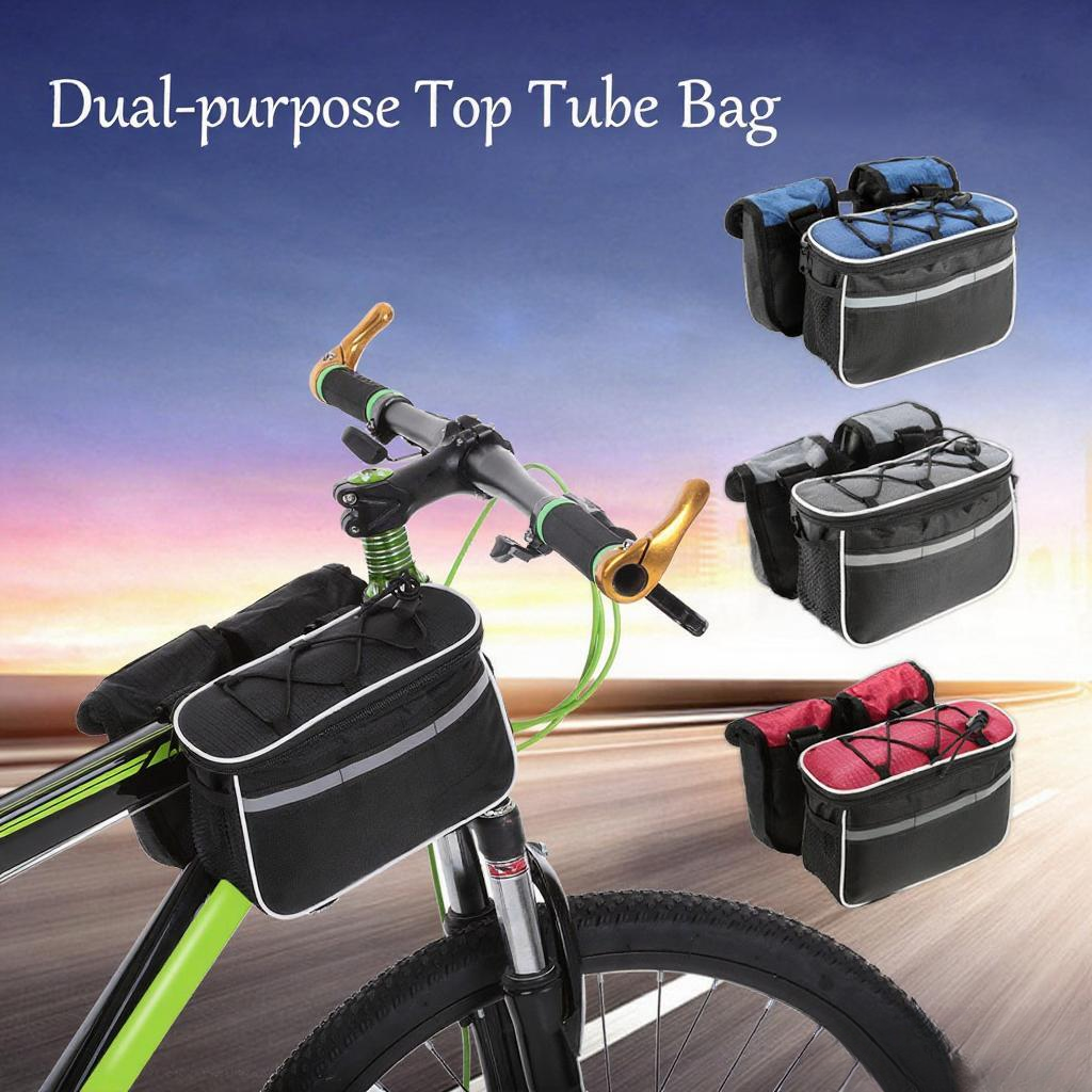 Detachable Bicycle Front Frame Tube Crossbody Storage Bag Black