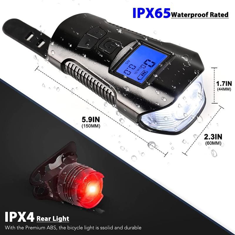 Bike Light Set Speedometer LED Bike Lights Horn LCD USB Bike Tail Light Black