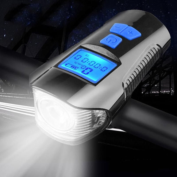 USB Rechargeable Bike LED Headlight plus Horn Set - Blue