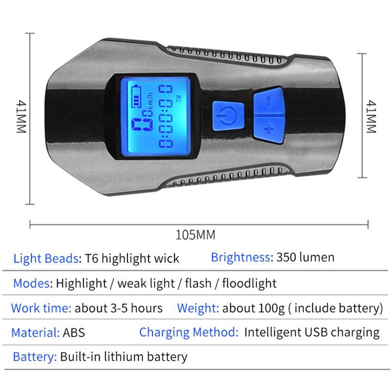 Bike Light Set Speedometer LED Bike Lights Horn LCD USB Bike Tail Light Blue