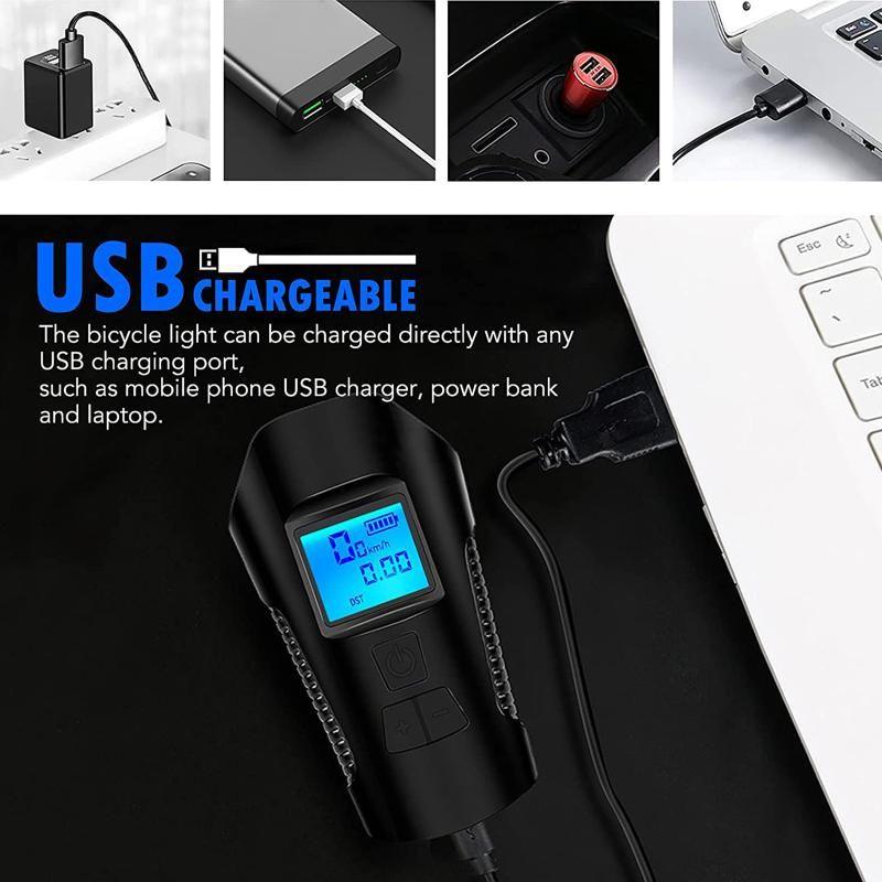 Bike Light Set Speedometer LED Bike Lights Horn LCD USB Bike Tail Light Blue