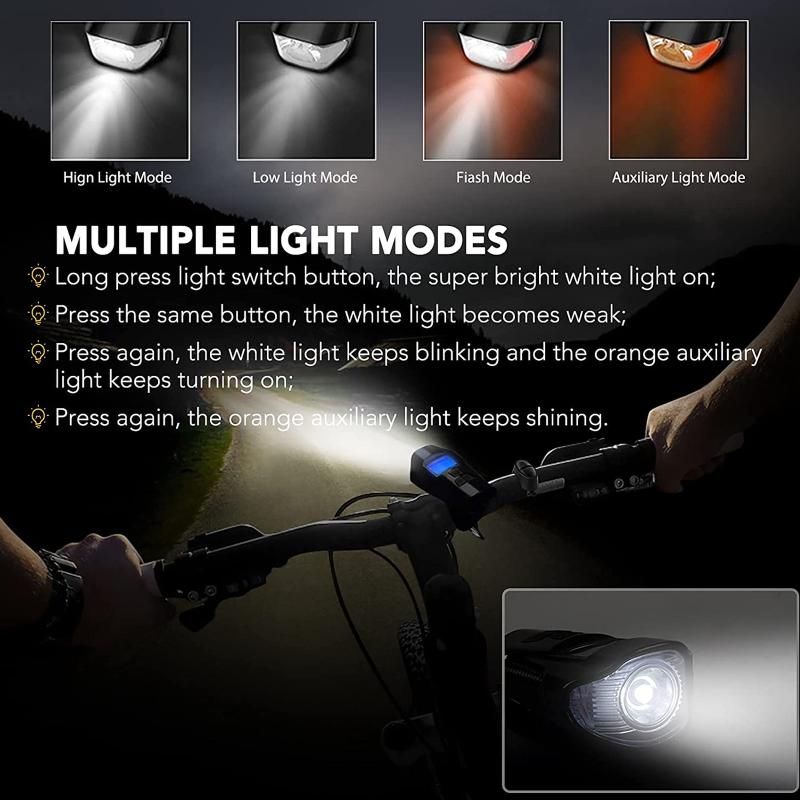 Bike Light Set Speedometer LED Bike Lights Horn LCD USB Bike Tail Light Blue