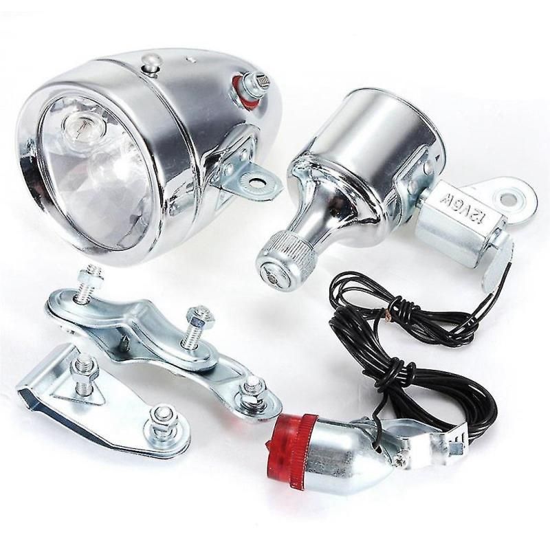 Bike Light Set, Cycling Dynamo Powered Headlight And Bike Tail Light(silver)