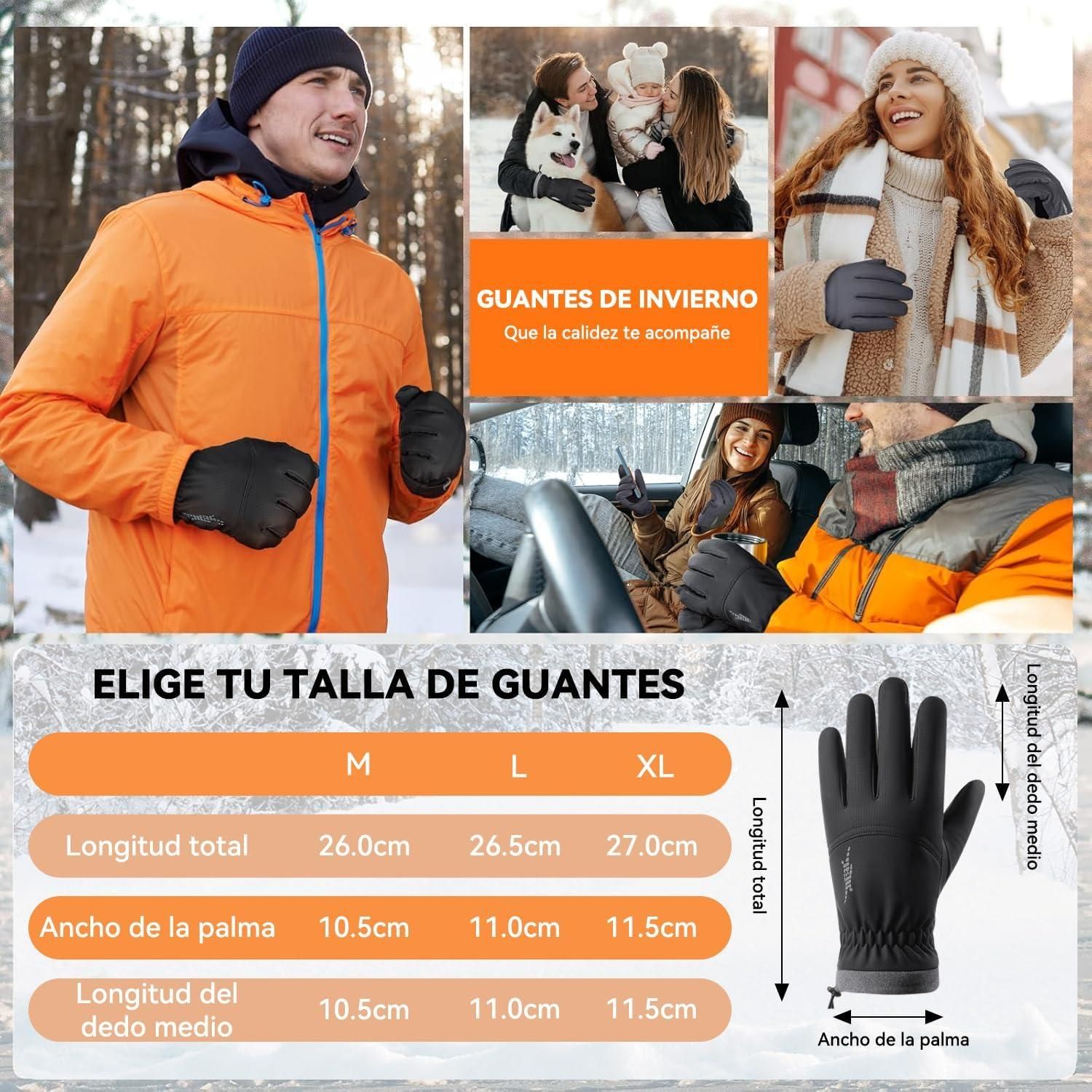 Ski Gloves Waterproof Touchscreen Winter Thermal Gloves Men Black L