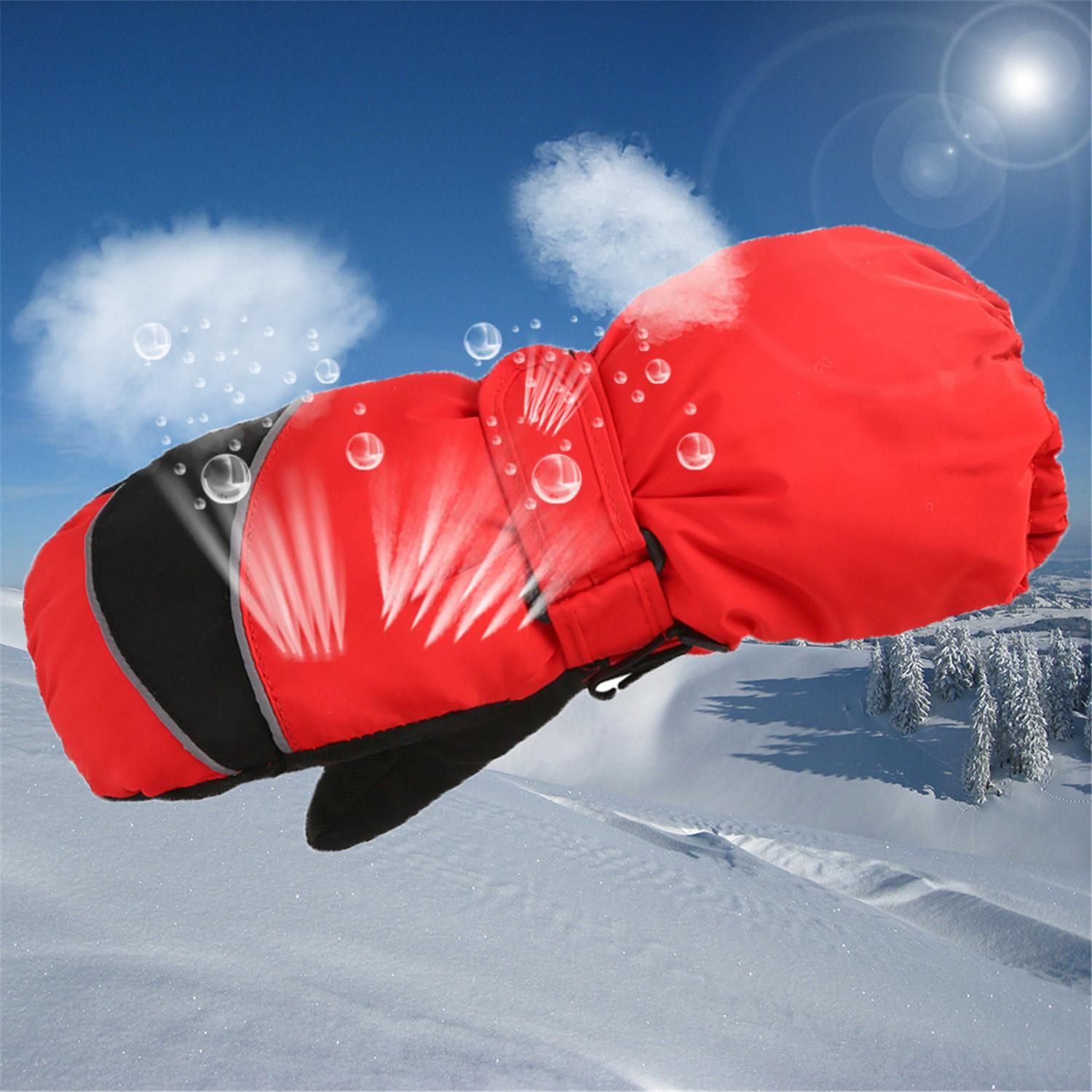 Snow Mittens Waterproof Windproof Winter Ski Gloves Thermal Fleece Red