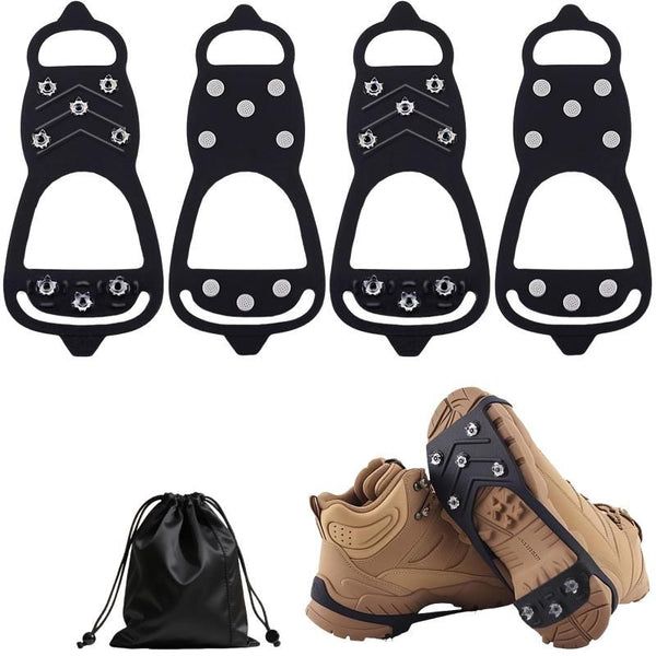 8 Steel Spike Anti-Slip Cleats 2 Pairs Silicone Shoe Covers M Size for Hiking Boots