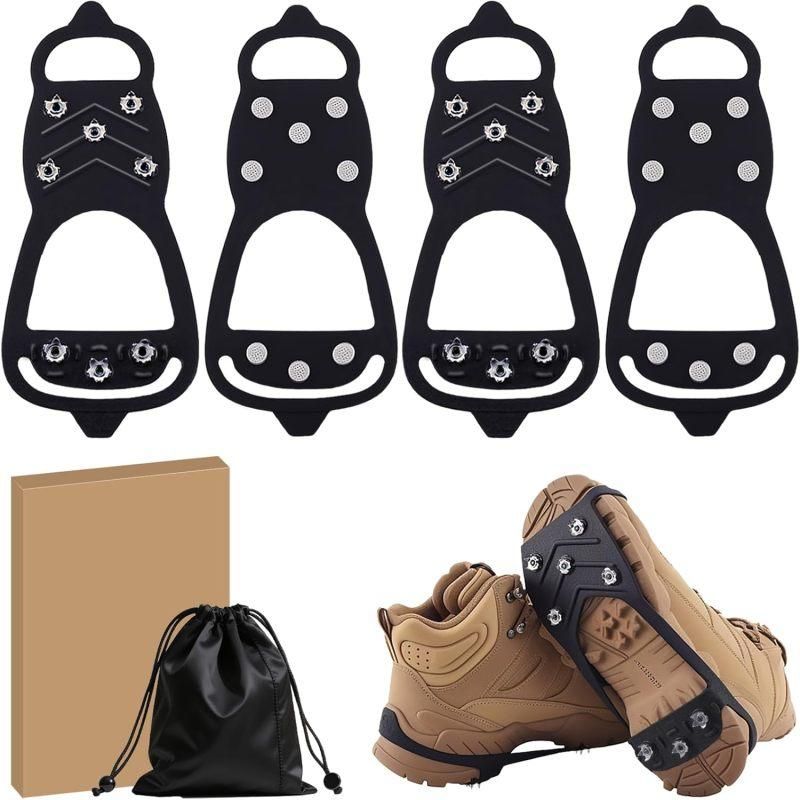 8 Steel Spike Anti-Slip Cleats 2 Pairs Silicone Shoe Covers M Size for Hiking Boots