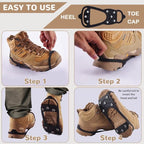 8 Steel Spike Anti-Slip Cleats 2 Pairs Silicone Shoe Covers M Size for Hiking Boots