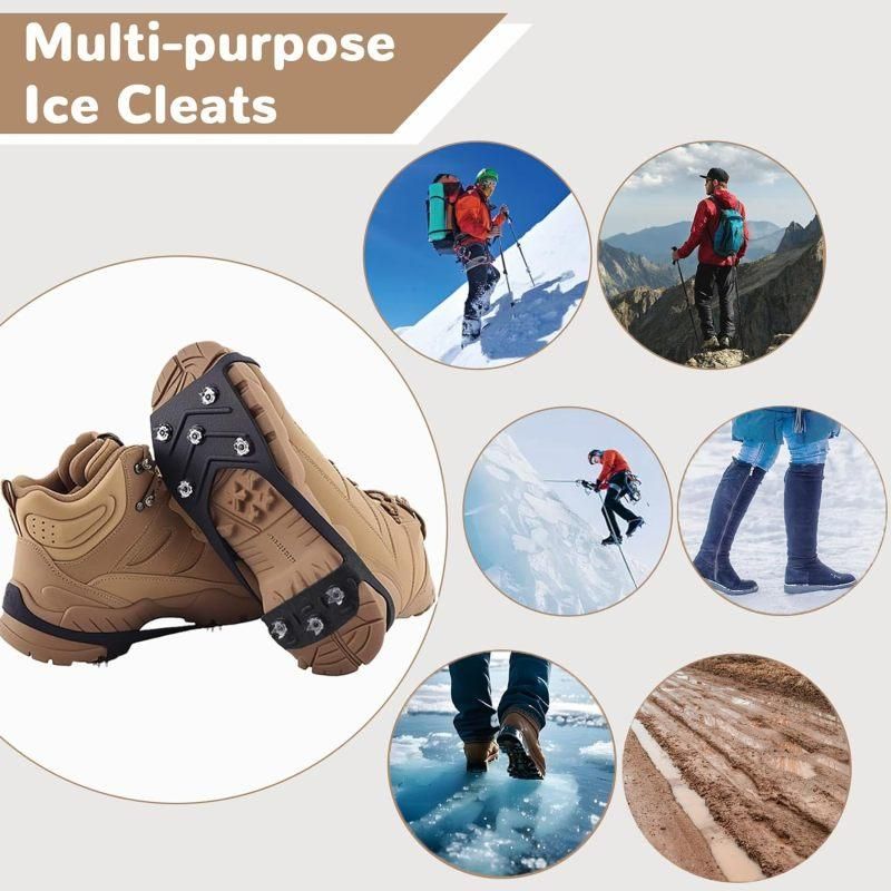 8 Steel Spike Anti-Slip Cleats 2 Pairs Silicone Shoe Covers M Size for Hiking Boots