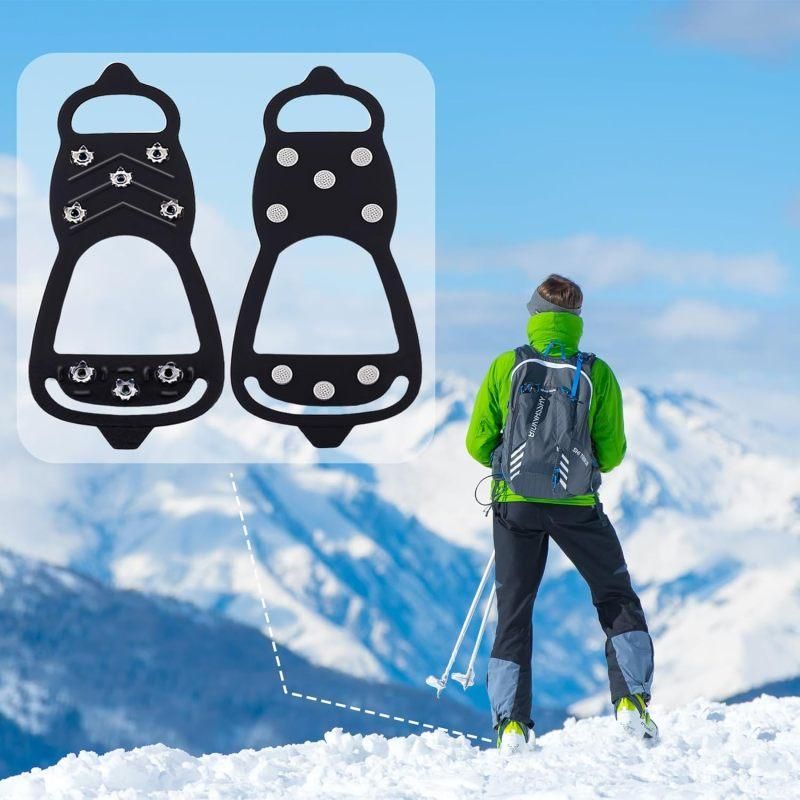 8 Steel Spike Anti-Slip Cleats 2 Pairs Silicone Shoe Covers M Size for Hiking Boots