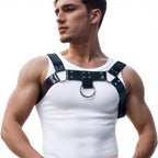 Men's Punk Leather Chest & Shoulder Harness, Party & Cosplay Style (Black)