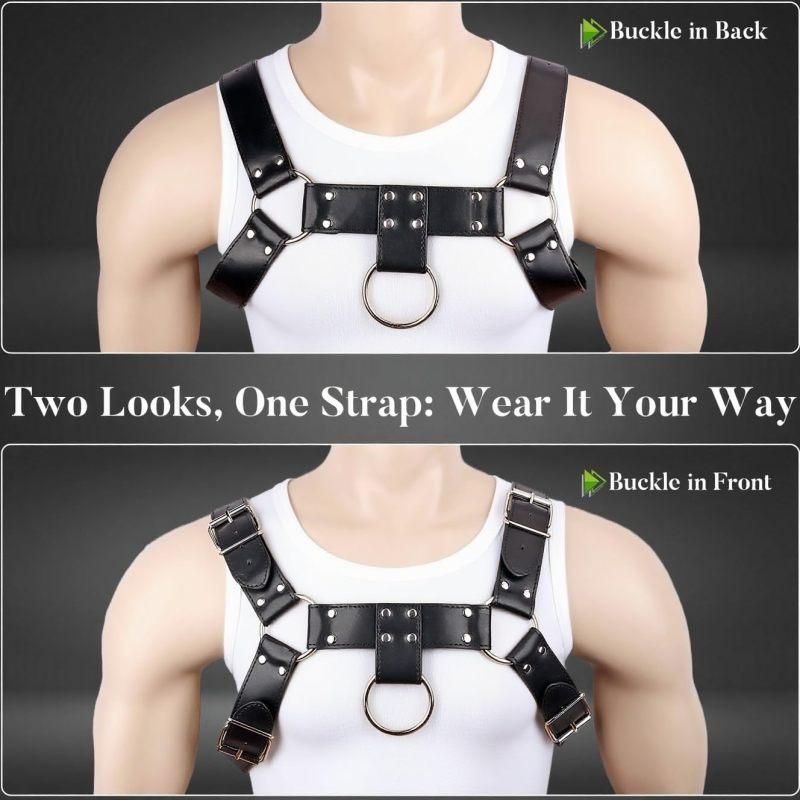 Men's Punk Leather Chest & Shoulder Harness, Party & Cosplay Style (Black)