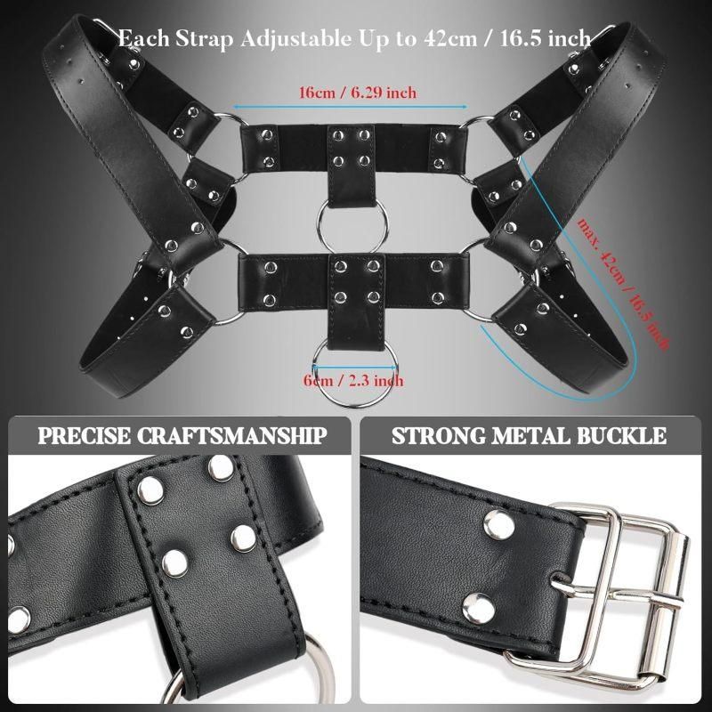 Men's Punk Leather Chest & Shoulder Harness, Party & Cosplay Style (Black)
