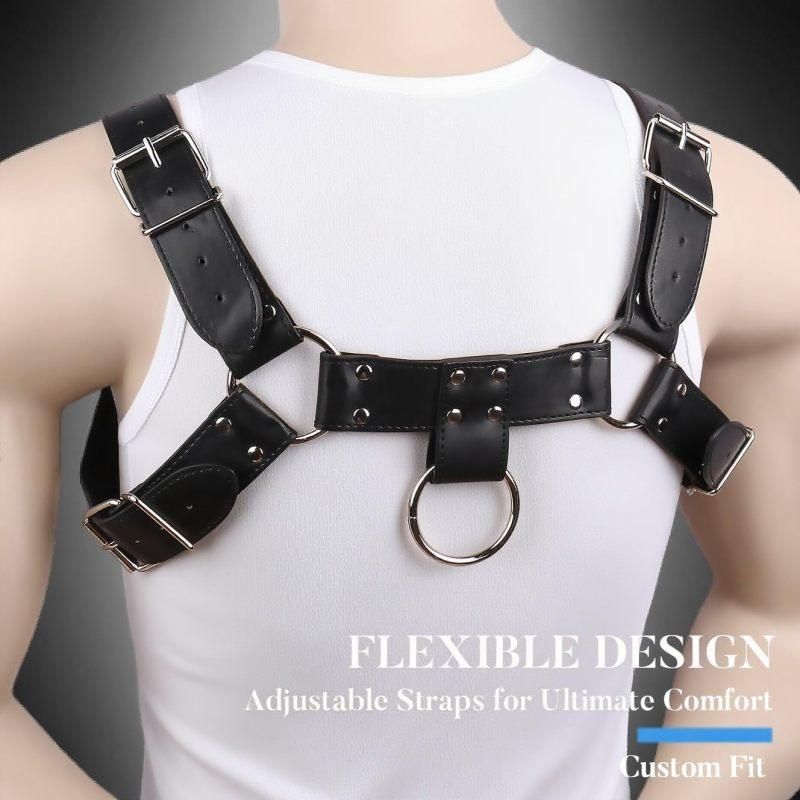 Men's Punk Leather Chest & Shoulder Harness, Party & Cosplay Style (Black)
