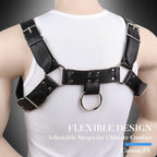 Men's Punk Leather Chest & Shoulder Harness, Party & Cosplay Style (Black)
