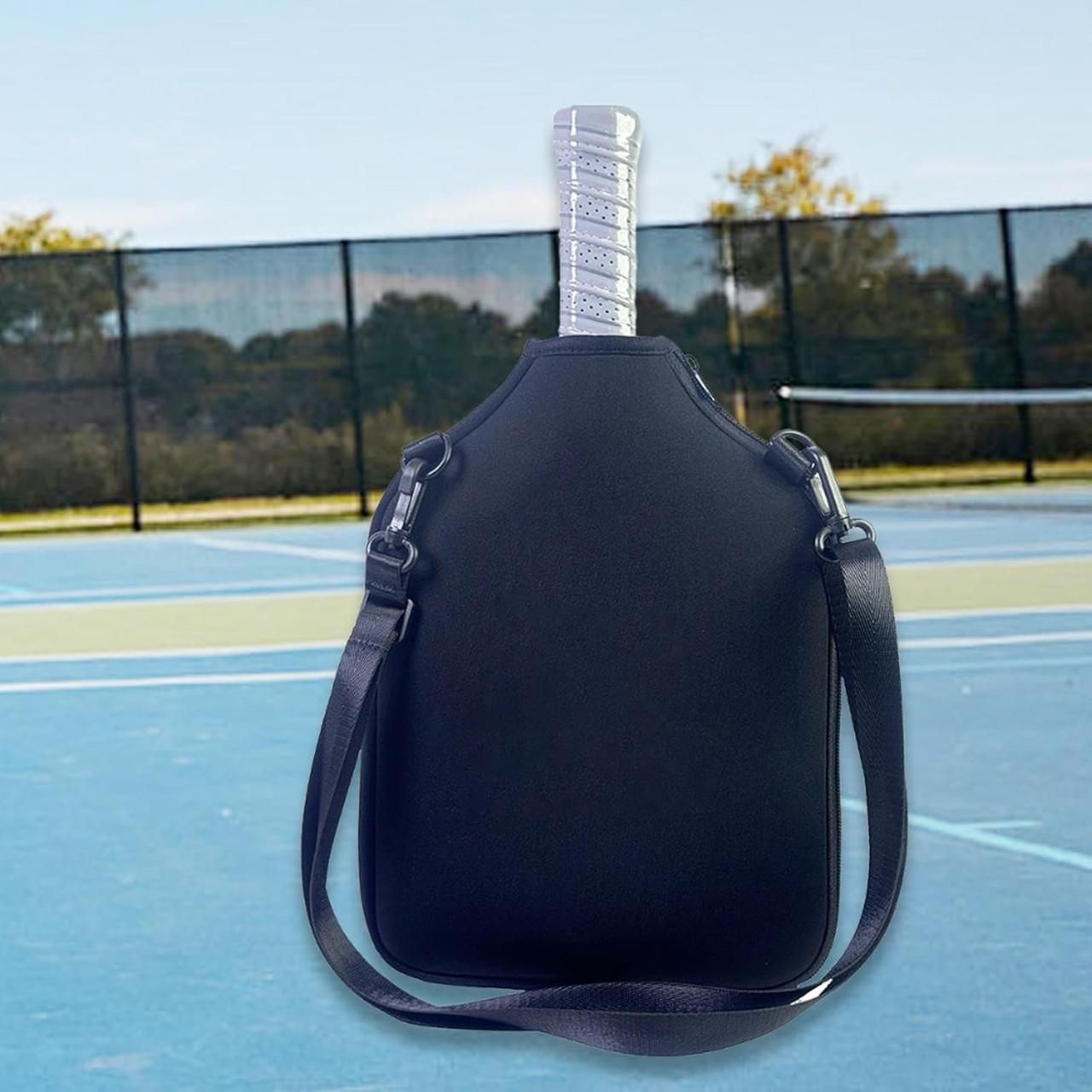 Neoprene Tennis & Pickleball Paddle Bag Lightweight Protective Carry Case with Shoulder Strap - Black