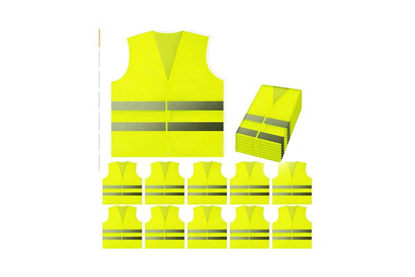 Safety Vests Bulk Pack - Reflective High Visibility, Men Women, Mesh 10 PACK Fluorescent green