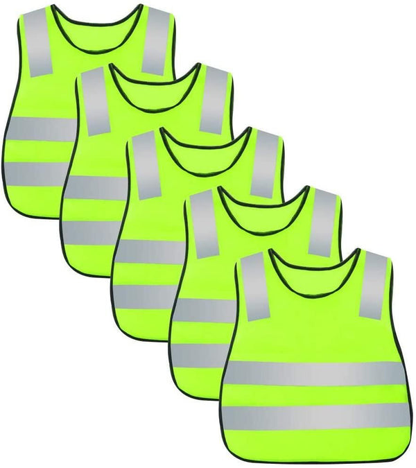 Kids Safety Vest Reflective High Visibility Vest Breathable Traffic Vest Costume Construction Vest Elastic Strap Safety Vest Neon Yellow Purpose for Running Cycling Jogging 5PCS - Yellow
