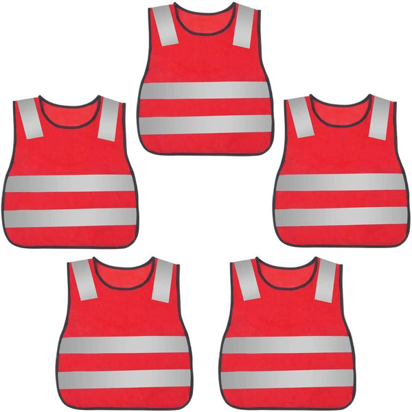 Kids Safety Vest Reflective High Visibility Vest Breathable Traffic Vest Costume Construction Vest Elastic Strap Safety Vest Neon Yellow Purpose for Running Cycling Jogging 5PCS - Red