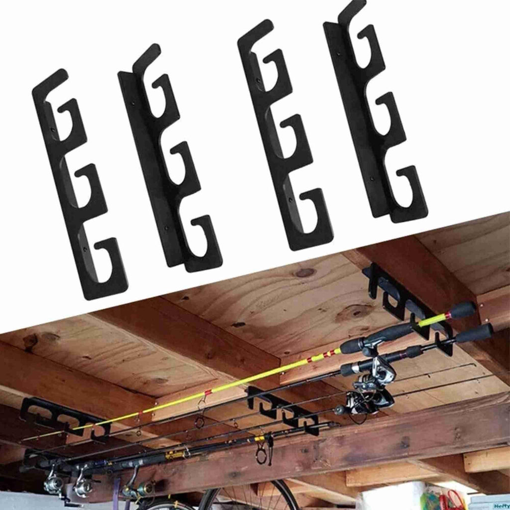 6-Rod Wall Mount Fishing Rod Holder Horizontal Black Fishing Rod Storage Rack