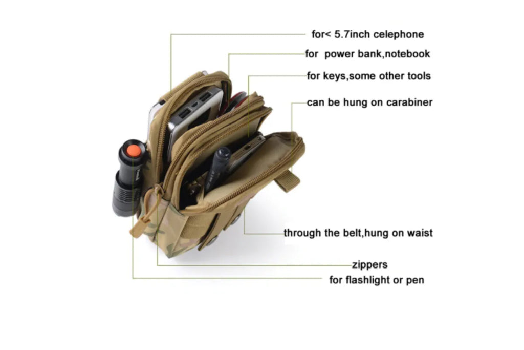 Outdoor Camping Waist Belt Pack Pouch Hiking Phone Pocket Bag - Black