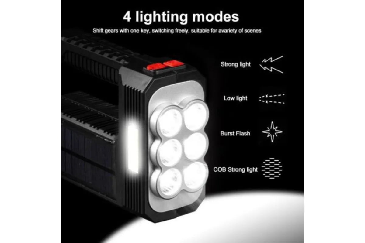 Solar LED Torch USB Rechargeable COB LED Work Light Camping Hiking Lamp Bright