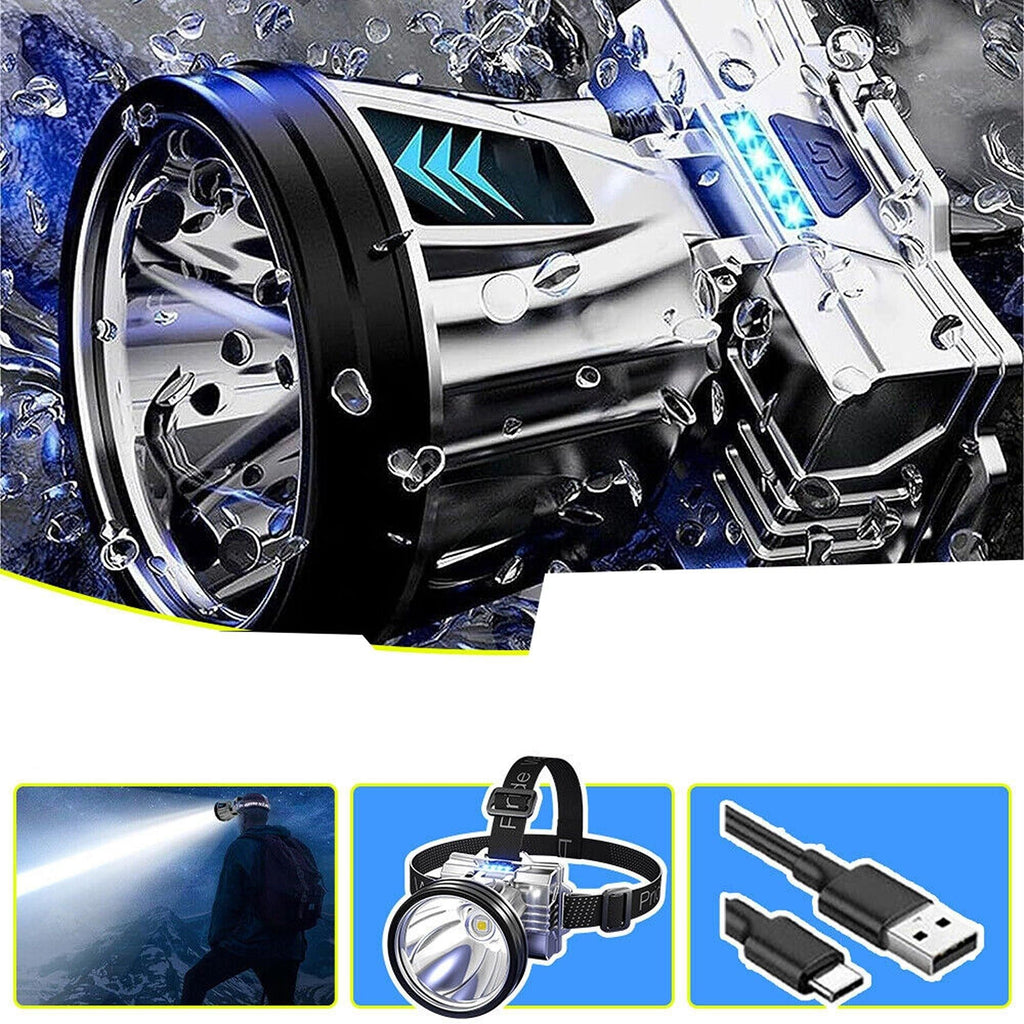 High Power LED Headlamp Super Bright Rechargeable and Waterproof - White Light 1200mAh