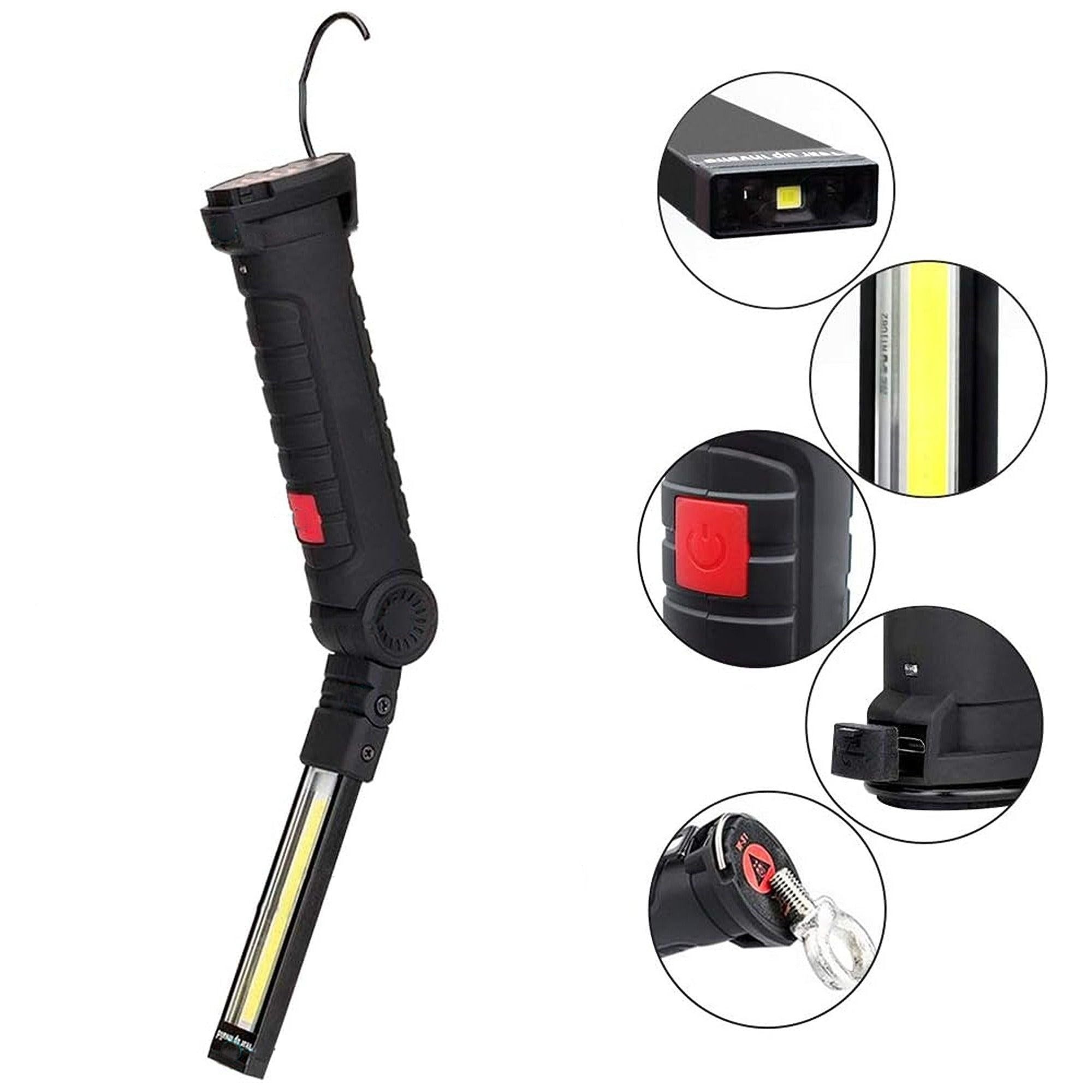 Magnetic COB LED Flashlight Rechargeable Hand Torch Work Light - M