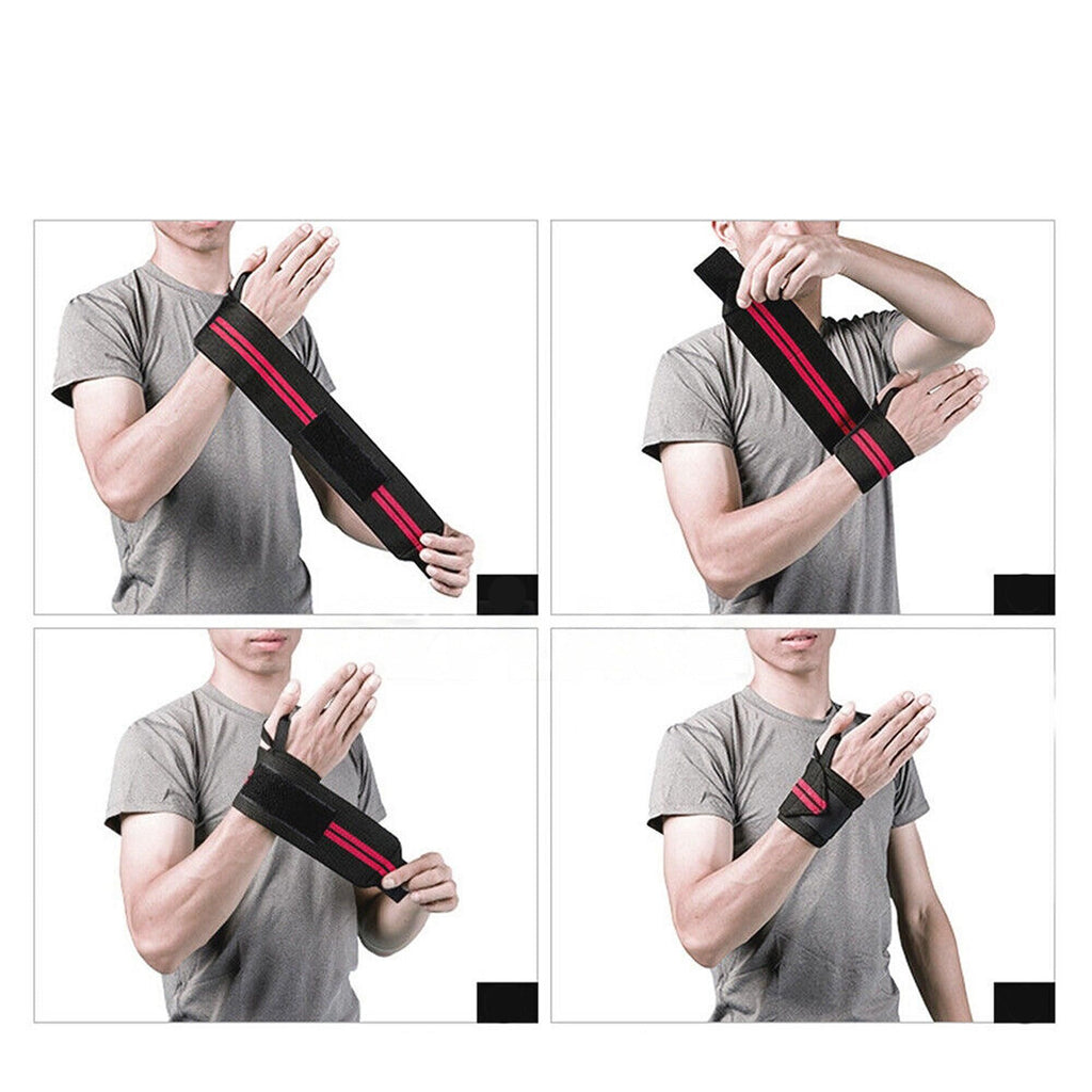 Gym Muscle Support Wrist Straps Weight Lifting Bodybuilding Wraps - Red
